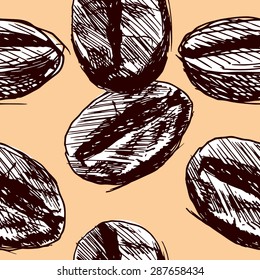 seamless background with hand sketch coffee beans