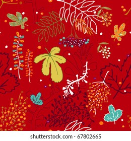 Seamless background. The hand-drawing. Berries, leaves.
