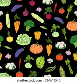 Seamless  background with  hand-drawn colorful vegetables. Can be used for wallpaper, web page background, surface textures. 