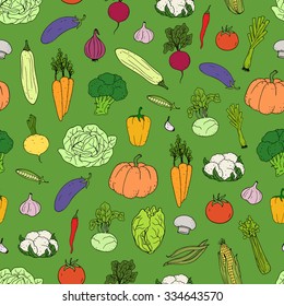 Seamless  background with  hand-drawn colorful vegetables. Can be used for wallpaper, web page background, surface textures. 