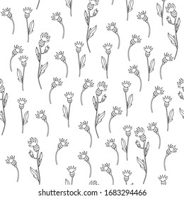 Seamless background with hand-drawn floral cornflower pattern.