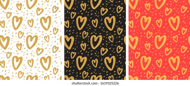Seamless background with hand-drawn hearts. Pattern vector