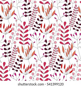 Seamless background with hand-drawn herbs of different colors. Pattern.