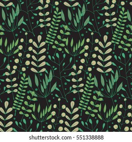 Seamless background with hand-drawn herbs of different colors. Pattern.
