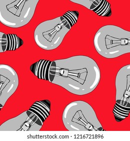  Seamless background of hand-drawn light bulbs .Backdrop for design and decoration.