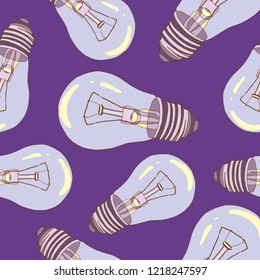  Seamless background of hand-drawn light bulbs .Backdrop for design and decoration.