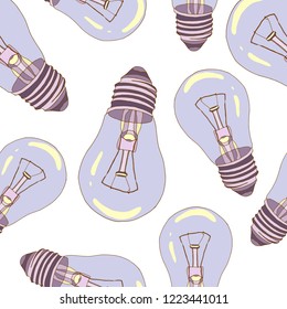  Seamless background of hand-drawn light bulbs .Backdrop for design and decoration.