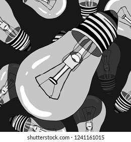  Seamless background of hand-drawn light bulbs .Backdrop for design and decoration.