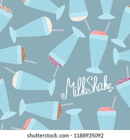 Seamless background with hand-drawn milkshakes