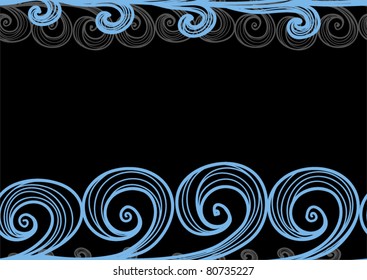 Seamless background of hand-drawn sea waves on black