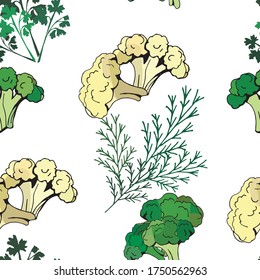 seamless background of hand-drawn vegetables isolated on a  colored background