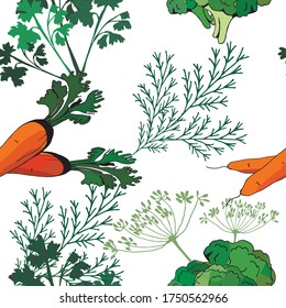 seamless background of hand-drawn vegetables isolated on a  colored background