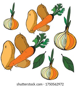 seamless background of hand-drawn vegetables isolated on a  colored background