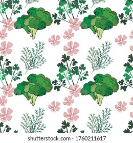 seamless background of hand-drawn vegetables isolated on a white background