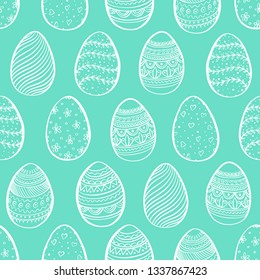 Seamless background for happy Easter. Decorative easter eggs with pattern. Vector illustration.