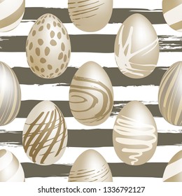 Seamless background Happy Easter pattern with easter silver eggs with ornament. Vector illustration.