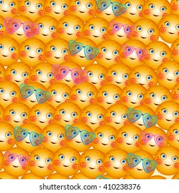 seamless background happy face emotion. Seamless pattern. Seamless pattern  smileys for textiles, interior design, for book design, website background. seamless yellow background. 