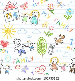Seamless background    happy family  Sketch notebook page