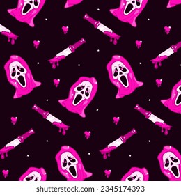 Seamless background for happy halloween holiday for fabric and wrapping. Pinkcore. barbiecore.