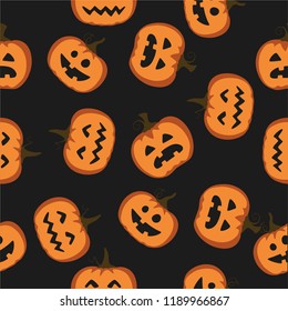 Seamless background for happy Halloween. Pattern with Pumpkin, ghosts, spook, horror. Illustration for print. Scary fairy. Friends or family. Ghost shadow funny. Set of cartoon vegetables. Vector.