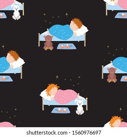 Seamless background of happy sleeping children