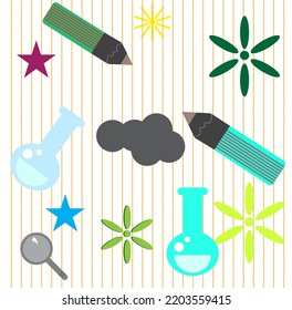 Seamless background with happy teacher's day.Back to school pattern. Learning Stationary and educational elements Wallpaper. Can be used as wrapping paper, fabric textile prints.