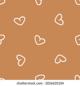 Seamless background heart gender neutral pattern. Whimsical minimal earthy 2 tone color. kids nursery wallpaper or boho cartoon fashion all over print.