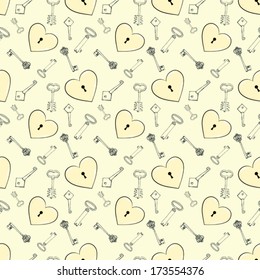 seamless background, heart and keys