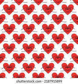 Seamless background with a heart in the shape of hands.Valentines Day Design. Vector illustration