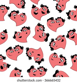 Seamless background with heart shapes with different their parts facial emotions. Vector illustration.