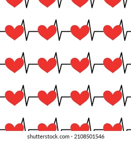 Seamless background with heartbeat symbol. Vector illustration