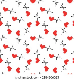 Seamless background with heartbeat symbol. Vector illustration