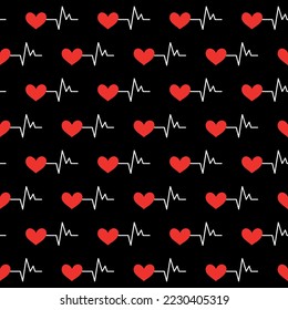 Seamless background with heartbeat symbol. Vector illustration