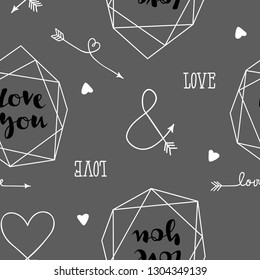 Seamless  background with hearts, arrows, ringlets, flowers, love. illustration for fabric, scrapbooking paper and other. 