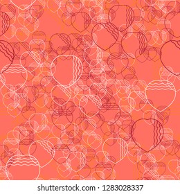 Seamless background of the hearts. The contours on the living coral background