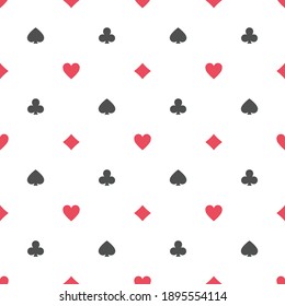 Seamless background with hearts, diamonds, clubs, spades. Poker casino seamless pattern illustration.