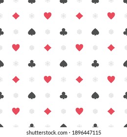 Seamless background with hearts, diamonds, clubs, spades. Poker casino seamless pattern illustration.