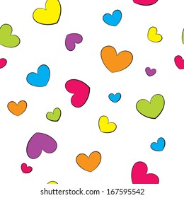 Seamless background with hearts of different colors