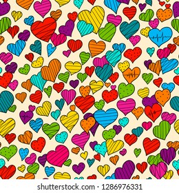 
Seamless background with hearts. Doodle pattern. For the decor of Valentine's day, wedding