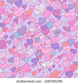 
Seamless background with hearts. Doodle pattern. For the decor of Valentine's day, wedding