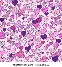 
Seamless background with hearts. Doodle pattern. For the decor of Valentine's day, wedding