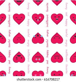 Seamless background with Hearts emotions. Vector illustration.