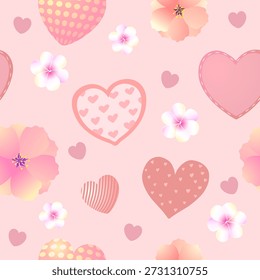 Fondo transparente con corazones y flores 
