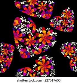 Seamless background with hearts and flowers. Vector 