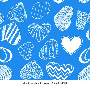 Seamless background of hearts on blue