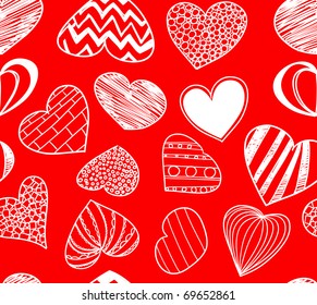 Seamless background of hearts on red