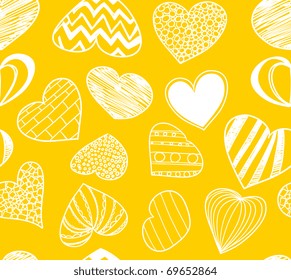 Seamless background of hearts on yellow