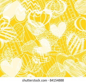 Seamless background of hearts on yellow