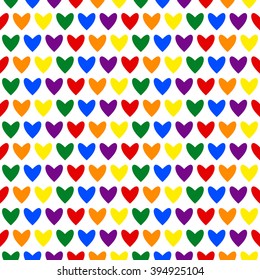 Seamless background hearts pattern. Abstract background vector. Colorful, red, orange, yellow, green, blue, violet hearts.