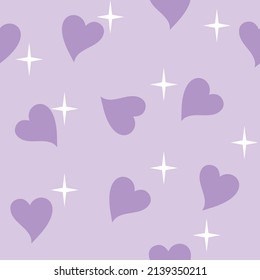 Seamless background with hearts pattern in pastel tones with minimal cute sparkles.